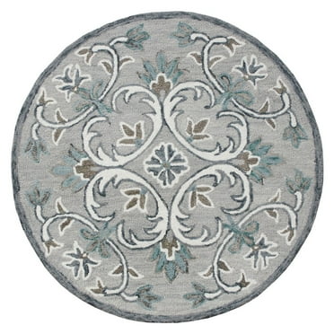 Ox Bay Talia 4' Round Gray Floral Wool Indoor Area Rug