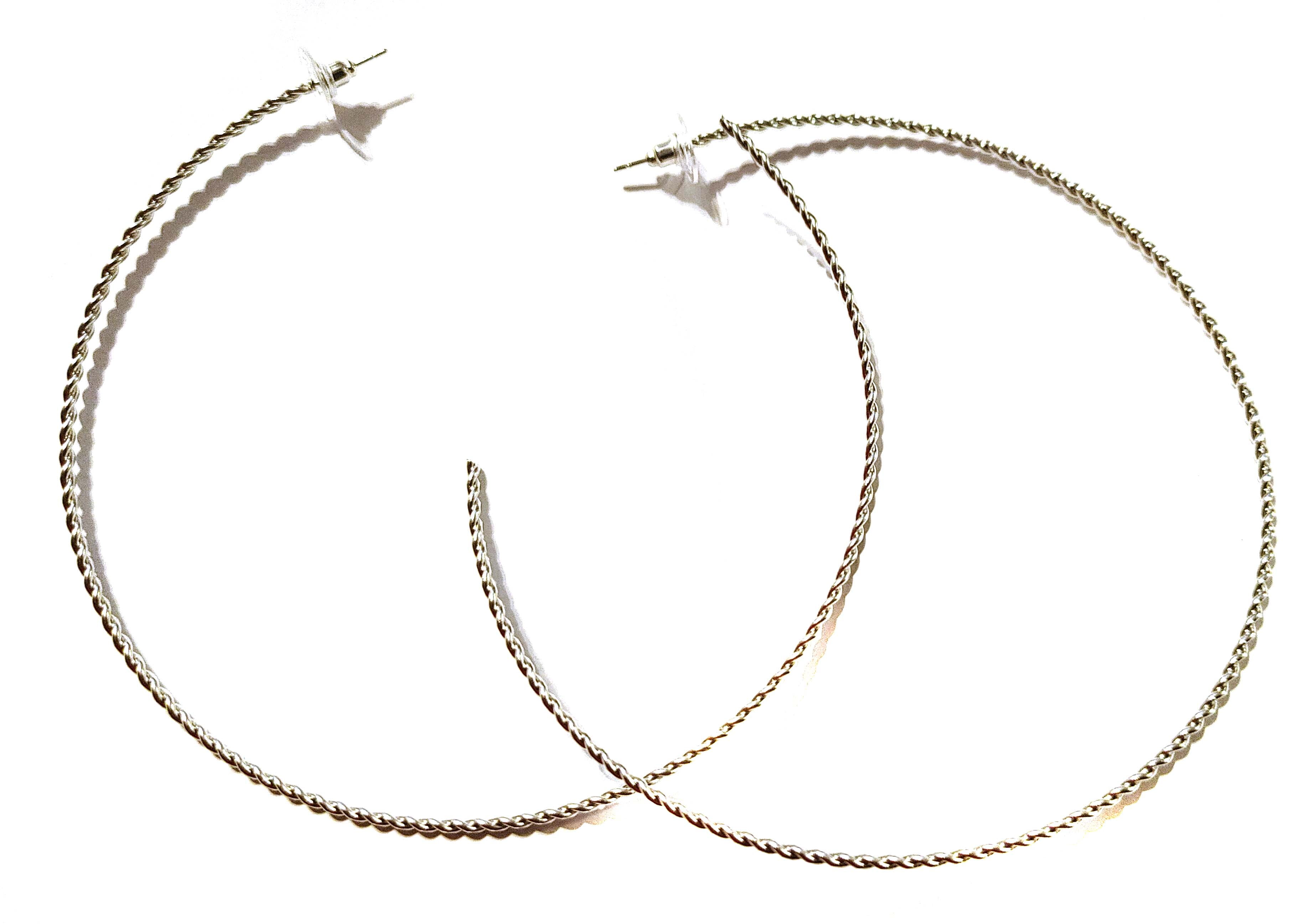 Extra Large Hoop Earrings Silver Tone Pierced 4.25 inch C Shape