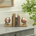 thumbnail image 2 of DecMode 6" Globe Brown Wood Bookends (Set of 2), 2 of 9