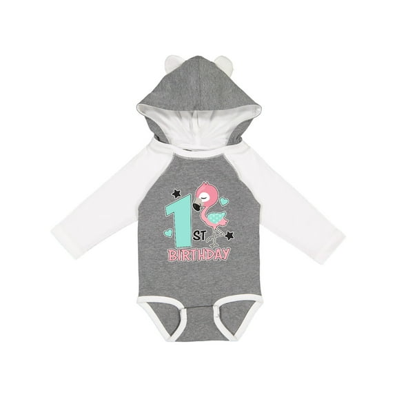 Inktastic 1st Birthday with Flamingo Stars and Hearts Girls Long Sleeve Baby Bodysuit