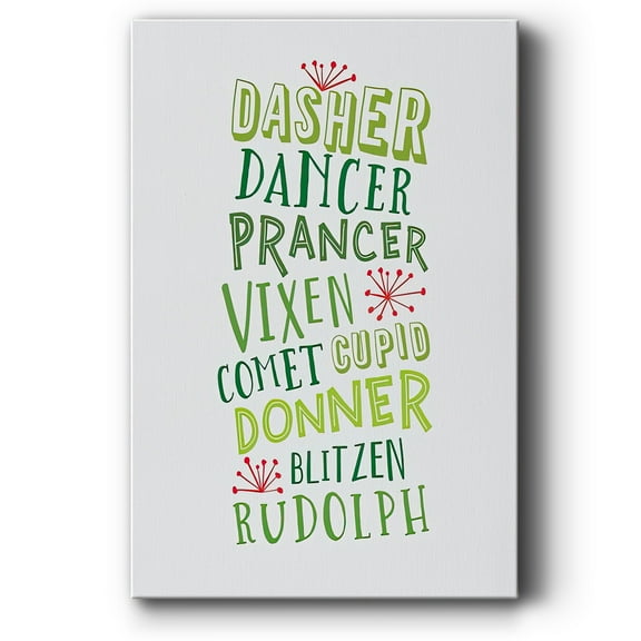 Reindeer Names - Green- Gallery Wrapped Canvas