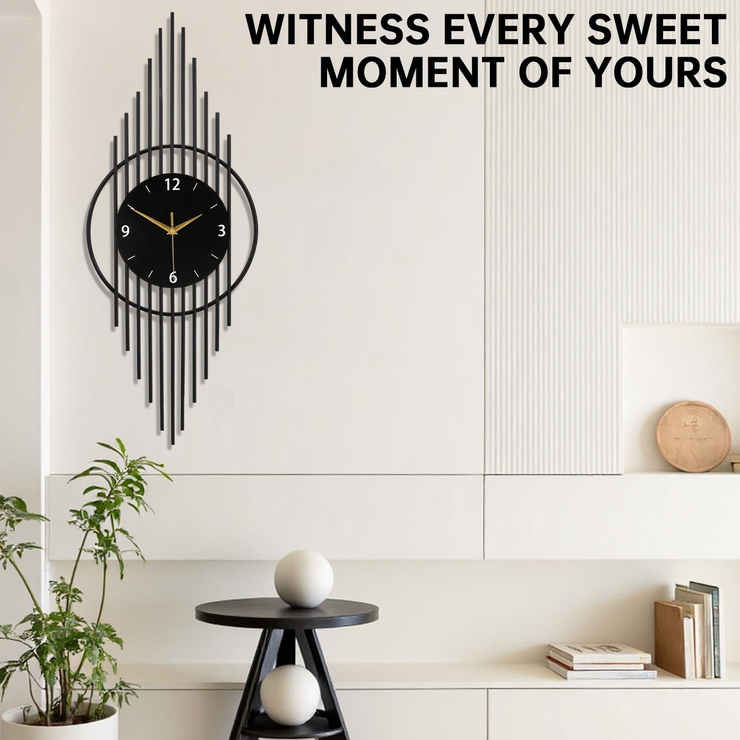 Modern Black Metal Wall Clock, Art Deco Style Large Decorative Clock for Living Room, Silent Non-Ticking Hanging Clock with Geometric Design, Unique Home Decor & Kitchen/Bedroom Wall Art