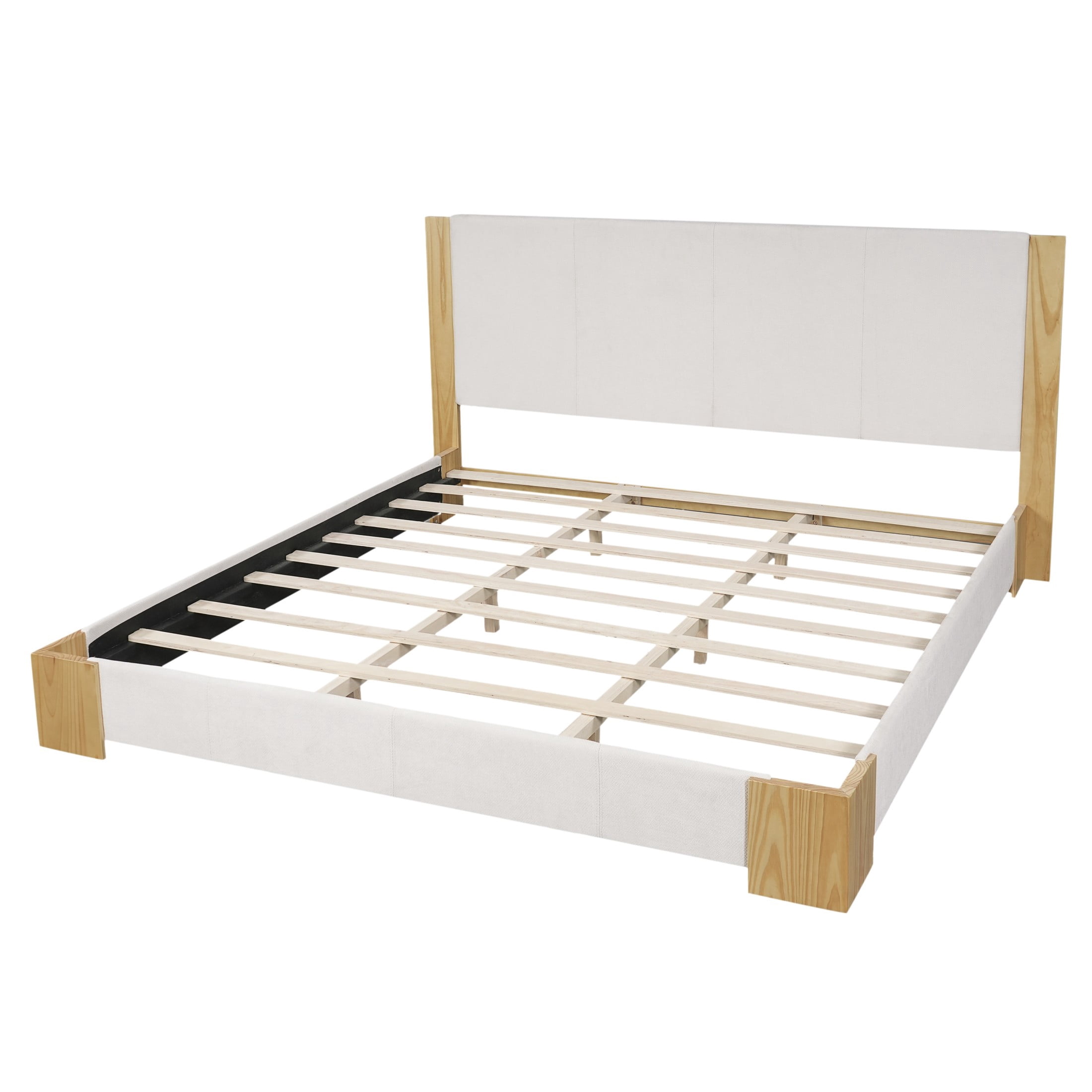 Christopher Knight Home Modern King Size Upholstered Platform Bed with Headboard, Beige+Natural