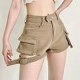 thumbnail image 7 of Sngxgn Women's High Waisted Jean Shorts Flap Pocket Cargo Denim Shorts(Khaki,M), 7 of 7