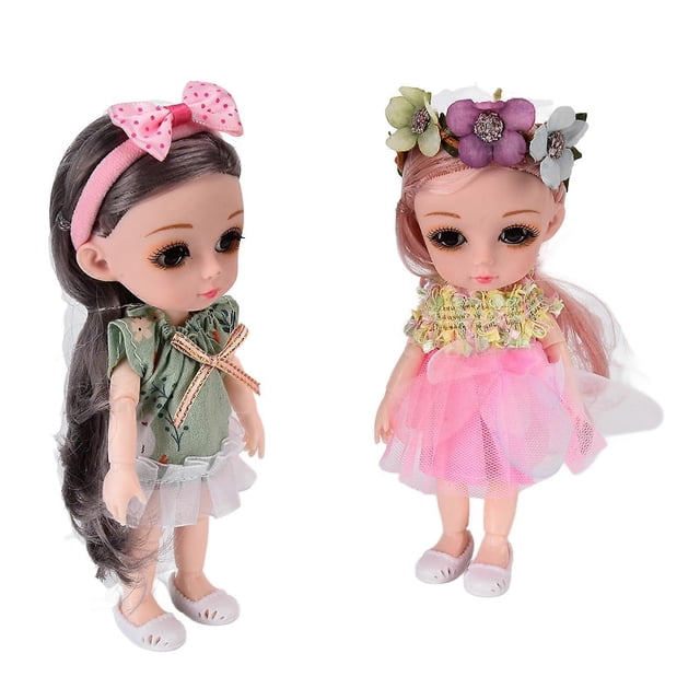 2pcs EN71 BJD Doll 6.7in Rotatable Joints Gorgeous Clothes Fashion Dress Up Doll for Aged 3+