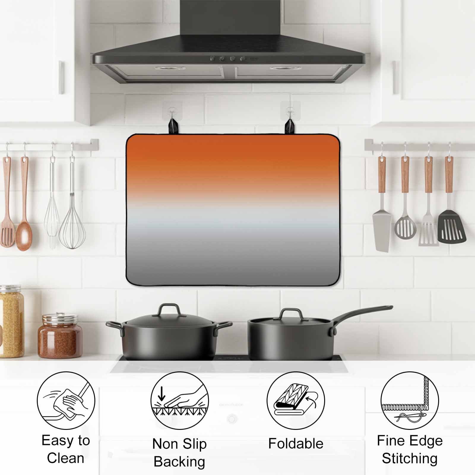 Burnt Orange Gray Ombre Stove Top Cover for Electric Stove, Heat-proof & Non Slip Glass Top Stove Cover Protector, Modern Gradient Abstract Art Kitchen Flat Cooktop Rubber Mat 24x21 Inches