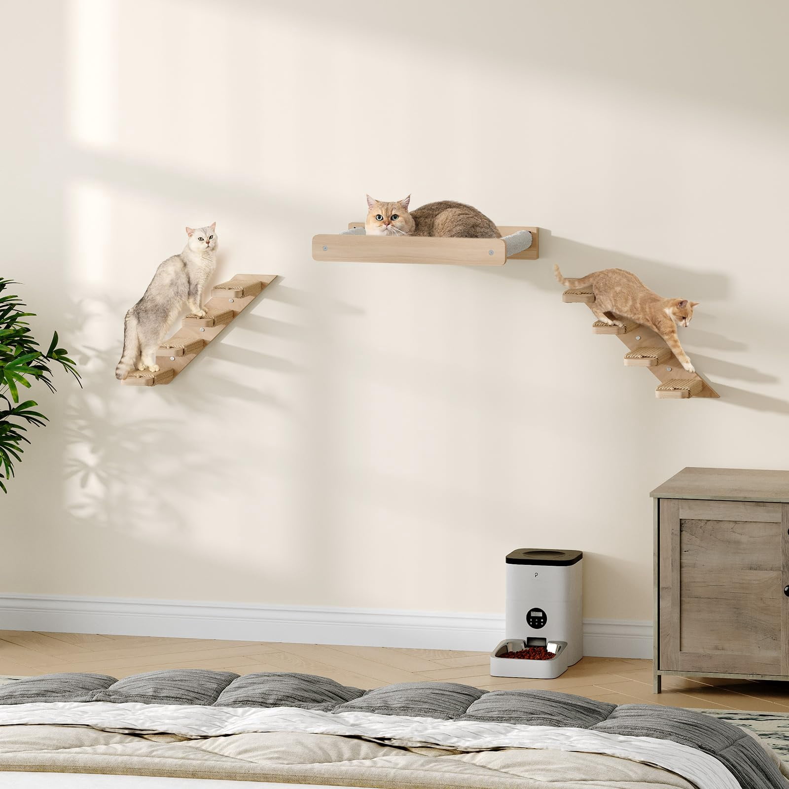 Cat Wall Shelves Set Of 2  Wood Mounted 4-level Steps Climber Furniture Climbing With Jute For Perches And Platforms Nl42cs03
