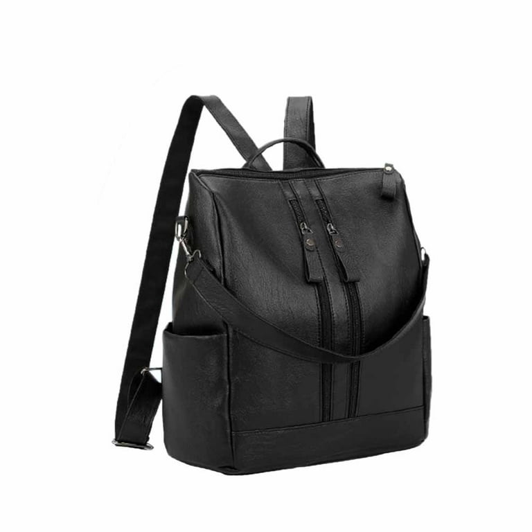 Black Soft Leather Travel Single Shoulder Backpack Handbags Big