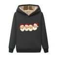 thumbnail image 6 of Women's Sherpa Lined Christmas Hoodie: Fuzzy Santa Graphic Pullover - Long Sleeve Festive Fleece Sweatshirt w/ Drawstring Cozy Holiday Lounge Wear, 6 of 7