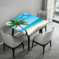 thumbnail image 4 of Beach Polyester Square Fitted Table Cloths, Coconut Palm Tree Wipe Clean Elastic Edged Table Cover, for Indoor Holiday Family Banquet and Outdoor Patio Use, Fit for 34" x 34"Square Table, Blue Green, 4 of 6