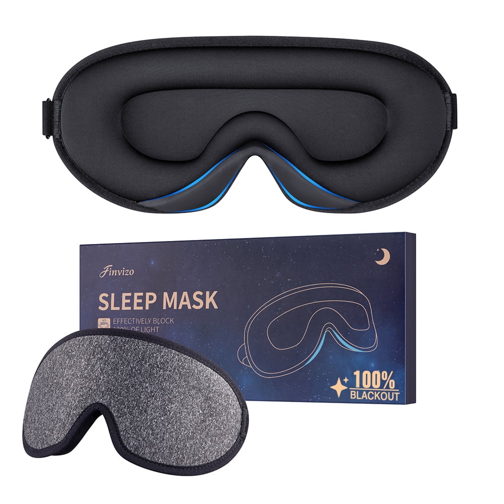 Finvizo Eye Sleep Mask: Soft Foam 3D Cutout 100% Blackout for Side Sleeper with Adjustable Elastic Strap for Travel Yoga Nap, Night Blindfold Eye Shade Cover, Grey