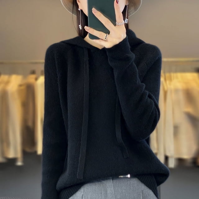 Suéter de cachemira, suéter de punto con capucha para mujer, suéter de moda coreana, sudadera con capucha holgada que combina con todo