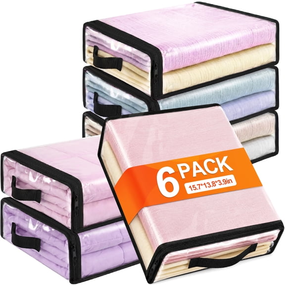 AcerichFad Clear Storage Bags, 6 Pack 22L Plastic Storage Bag Closet Organizers with Zipper Handle for Bedding Duvet Comforter Blankets Clothing Toy