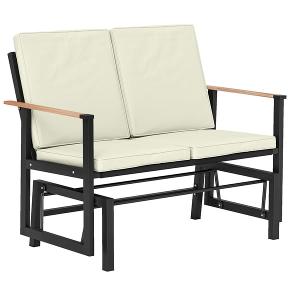 Outsunny Outdoor Glider Bench with Thick Cushions, Patio Loveseat, Cream