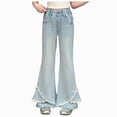 thumbnail image 3 of CAUYDY Tween Flared Jeans for Girls Cute Print Elastic Waist Bell Bottom Trousers Lightweight Baggy Wide Leg Denim Pants with Pockets Sizes 13-14 Years, 3 of 9