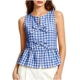 thumbnail image 4 of Xdegoge Women Plaid Double Bow Tie Sleeveless Peplum Top Round Neck Checked Summer Blouse Casual Flare Hem Tunic Shirt Retro Gingham Pattern Tee Tops, 4 of 8