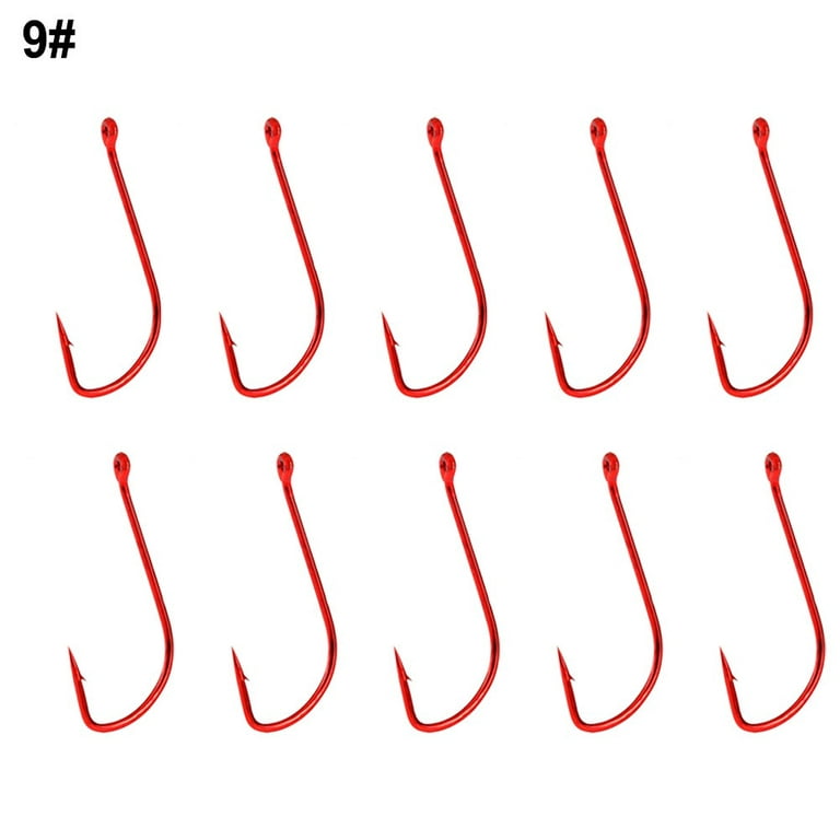 suyin 10pcs Long Shank Barbed Fishing Hook Double Barb Red Cover Fishhooks  Size 6#~14#