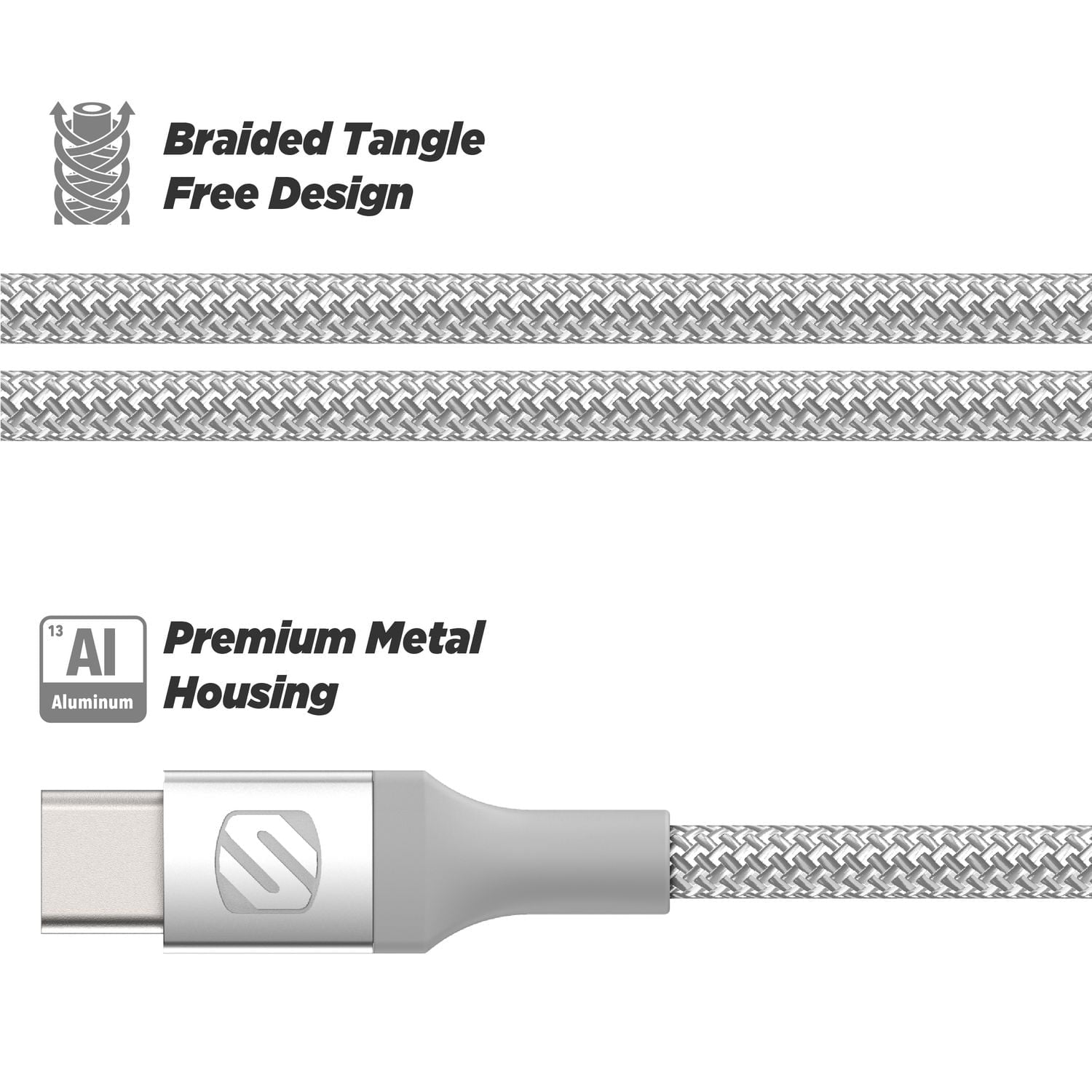 Scosche CCB10SR-SP Strikeline Premium USB-C to USB-C Charge & Sync Braided Cable 10-ft. Silver