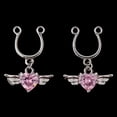 thumbnail image 2 of 2Pcs Crystal Heart Dangle Nipplering de acero inoxidable No piercing Rosa Rosado SM SunniMix Anillo falso del perno prisionero del pezón, 2 of 8