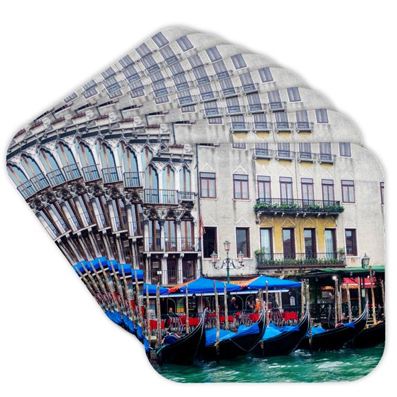 3drose, Italy, Venice, Buildings Along the Grand Canal with Gondolas Parked, Set of 8 Coasters - Cork