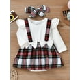 thumbnail image 2 of Qmyliery Newborn Girls Long Sleeve Bodysuits, Round Neck Patchwork Dress Hem Rompers with Bow Headband, 2 of 9