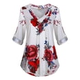 thumbnail image 4 of Smilepp Chemisier Femme Col en V Manches Longues Imprimé Floral Décontracté, 4TG, Blanc, 4 of 9
