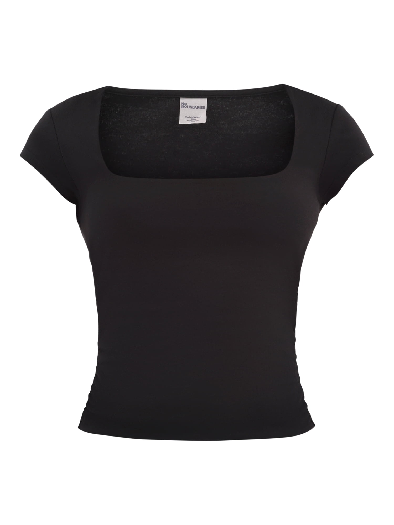 No Boundaries Women's Portrait Neck Top with Cap Sleeves, Fitted