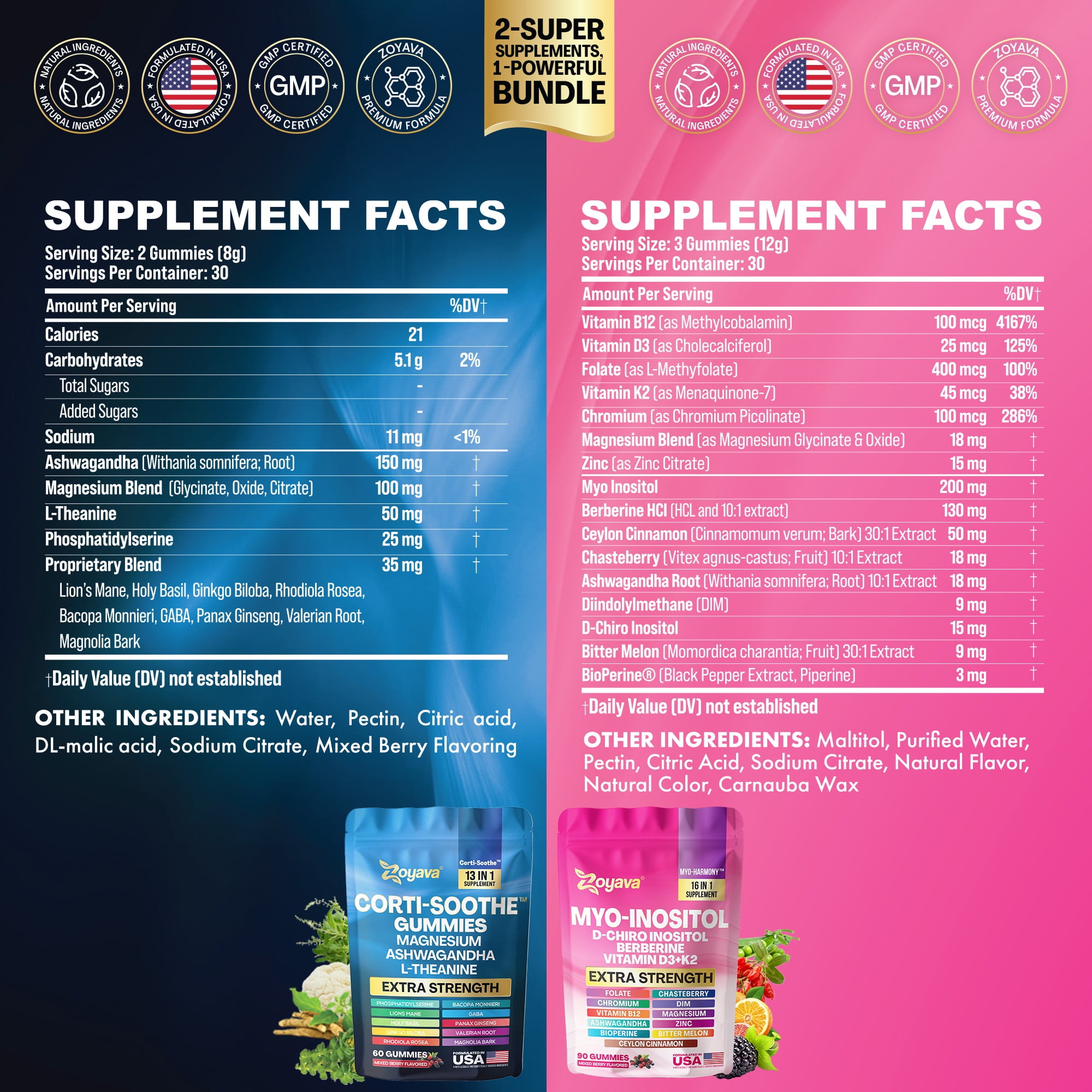 Soothe & Smooth Bundle Gummies - Cortisol & Myo-Inositol Supplement with D-Chiro Inositol, Berberine, Magenesium, Ashwagandha, L-Theanine, Vitamins D3+K2 & B12, Folate, Zinc Lion's Mane (150 Gummies)