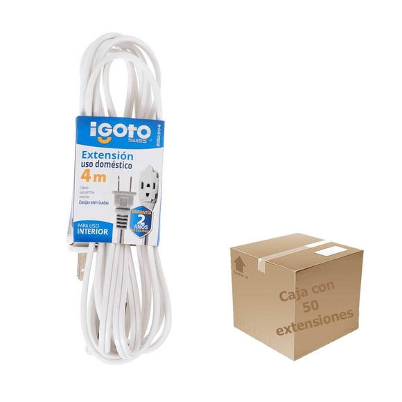 Extension Electrica Domestica 4m Blanca 2X16 Awg 50Pzs blanco 400cm