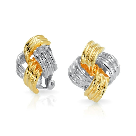 Bling Jewelry Womens Square Two Tone Rope Love Knot Clip On Earrings Gold Plated