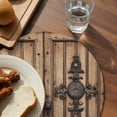 thumbnail image 3 of Farmhouse Brown Round 15 Inch Placemats Set of 6, Rustic Wooden Historical Barn Door Plank HeatResistant Non Slip Place Mats for Dining Table, Wipeable Braided Kitchen Table Mats for Housewarming, 3 of 9