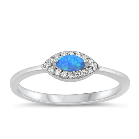 CHOOSE YOUR COLOR Clear CZ Blue Simulated Opal Ring .925 Sterling Silver Eye Band White Female Size 6