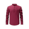 thumbnail image 6 of 2 Pack Mens Cotton Blend Shirts Long Sleeve Button Stand Collared Tshirts Shirt with Pocket Casual Solid Color Pullover Comfort Slim-Fit Office Work Tops, 6 of 8