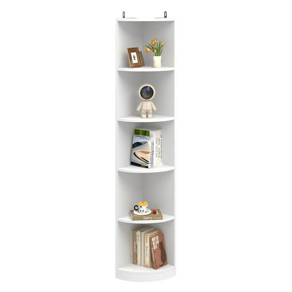KWUXIN 5-Tier Corner Shelf, 70.9" Tall Modern Free Standing Corner Bookshelf, 5 Shelf Display Corner Bookcase and Bookshelves,Wooden Open Storage Book Shelves for Living Room, Home Office,White