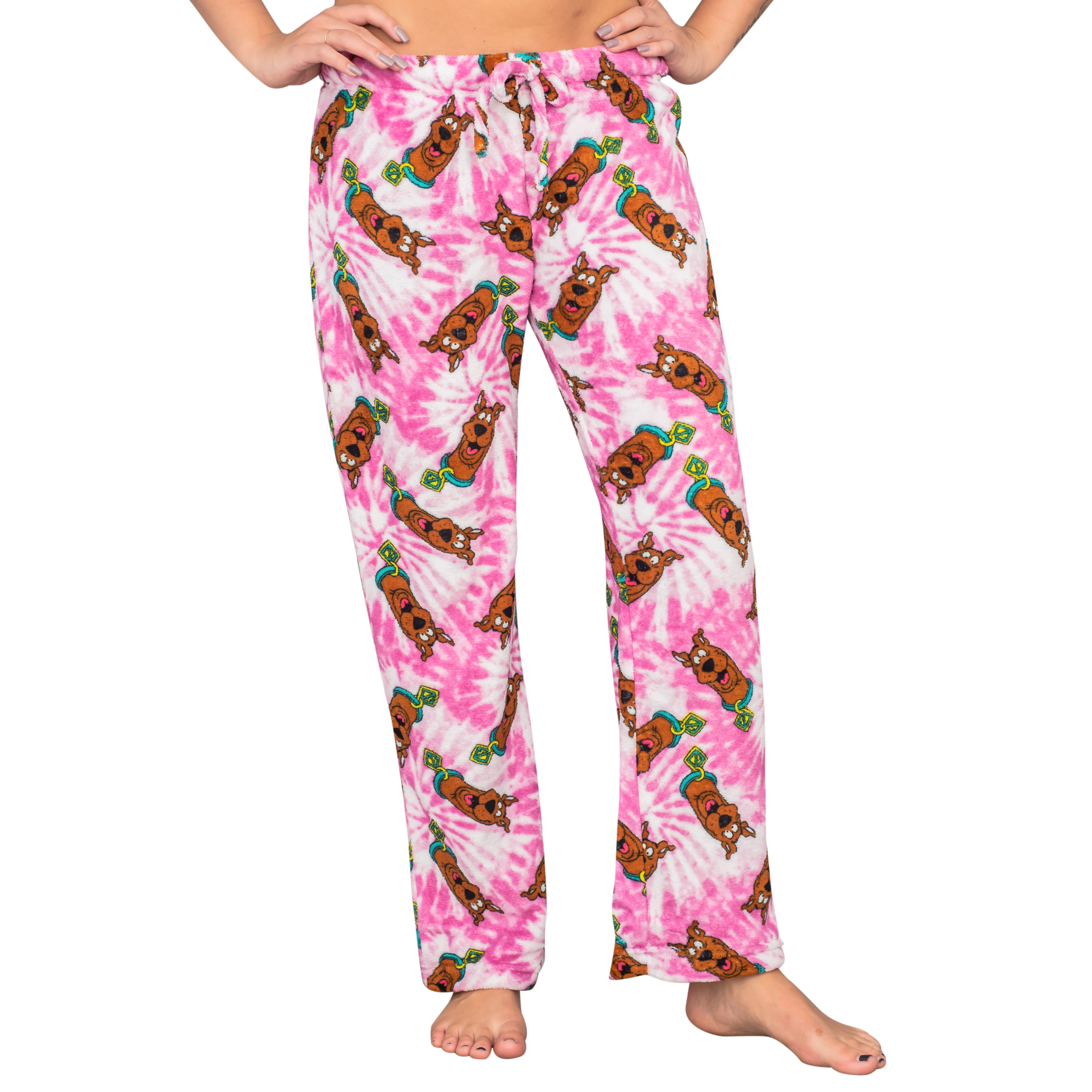 Adult Women's Scooby Doo All Over Pink Tie Dye Plush Lounge Pants