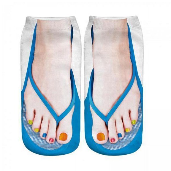 Wxqbjtam 4x Flip Flop Socks 3D Manicure Print Socks Sandal Socks Pattern Funny Comfort Slipper Socks Low Cut Ankle Crew Socks Gift Women's Novelty Socks 4 Pcs