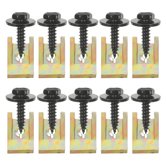 10 Sets Automotive Clips and Fasteners Set Heavy Duty Hex Head Self Tapping Screws and U-Clip Nuts for Car Trim and Body