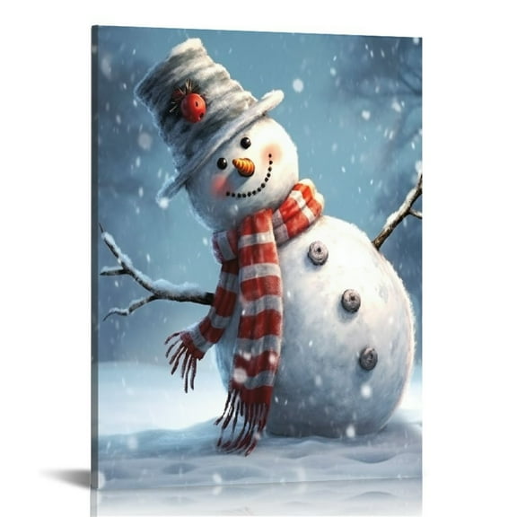 JEUXUS - Christmas Snowman Wall Art Painting Pictures Festival Art Print On Canvas for Bedroom Living Room Home Wall Decor,Ready to Hang - 16x20 in