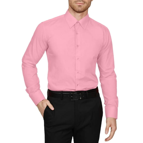 J. METHOD Men's Dress Shirt – Classic Long Sleeve Slim Fit Button Down Solid Color Top S-5XL NEMT104 Pink 1X 32/33