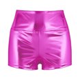 thumbnail image 3 of TiaoBug Women's Shiny Liquid Metallic Booty Shorts Yoga Gymnastics Workout Dance Bottoms Hot Pants Rose Large, 3 of 7