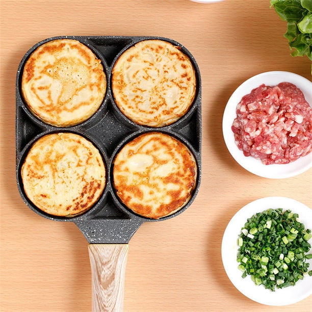 Sartén de cuatro agujeros para freír huevos, artefacto para freír huevos de desayuno, sartén pequeña porosa para el hogar, sartén antiadherente para freír huevos de piedra Maifan