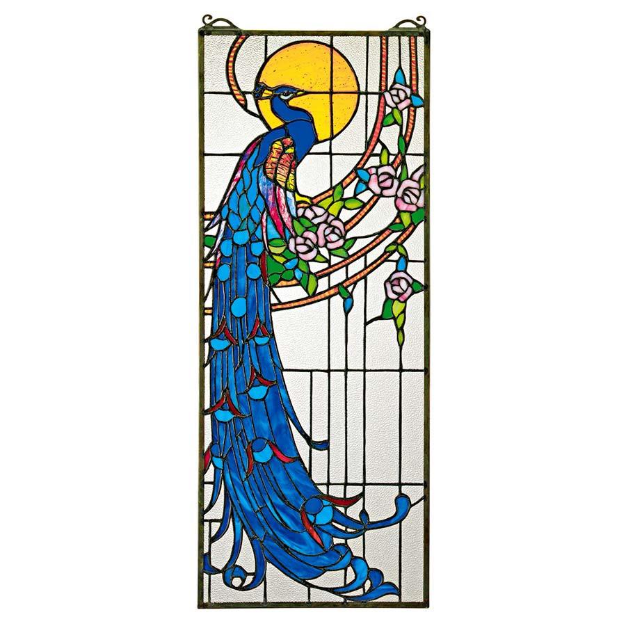 PEACOCKS SUNSET STAINED GLASS WINDOW