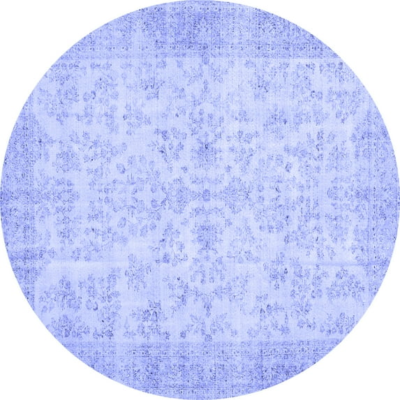 Ahgly Company Machine Washable Indoor Round Abstract Blue Contemporary Area Rugs, 5' Round