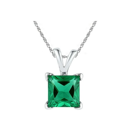 Lab Created Solitaire Princess Cut Emerald Pendant Necklace 1.30 Carat (ctw) in 10K White Gold with