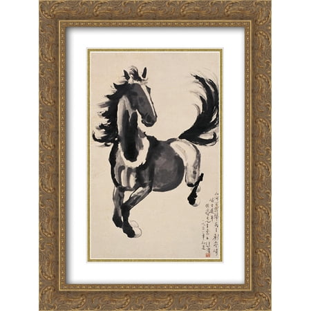 Xu Beihong 2x Matted 18x24 Gold Ornate Framed Art Print 'Galloping Horse'