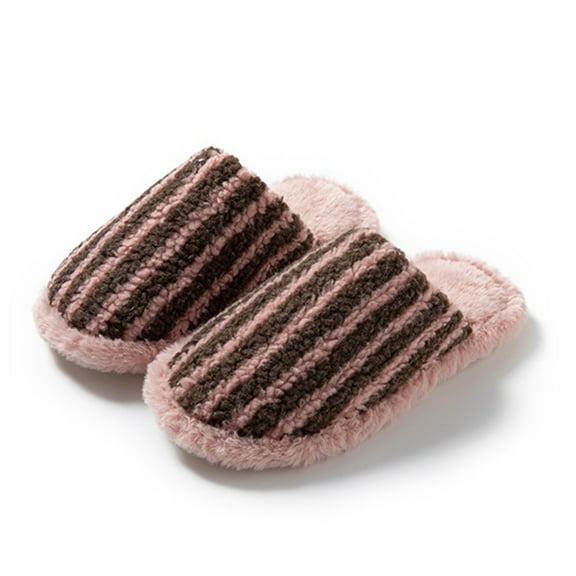 AUXDIQ Women Comfort House Slippers Warm Home Shoes Striped Fluffy Slides, Black & Pink, 5/6 US