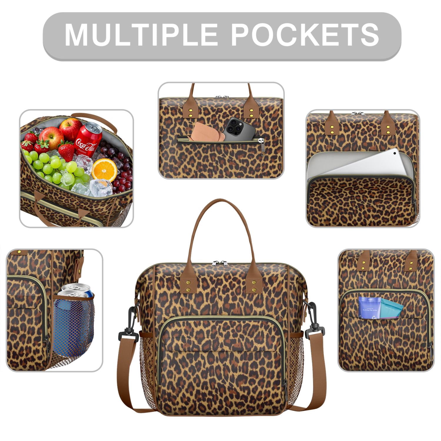 Cheetah Spots Lunch Tote – Dynamic Leopard Print Insulated Bag with Strap Leakproof Dual Compartment Lunch Box for Adults Work or Beach