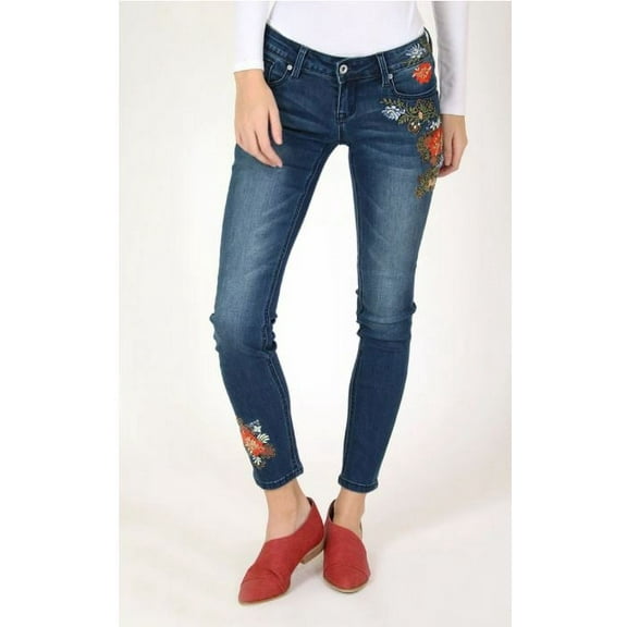 Grace in LA Jeans Women's Floral Embroidery Junior Fit Skinny Stretch Jeans (24)