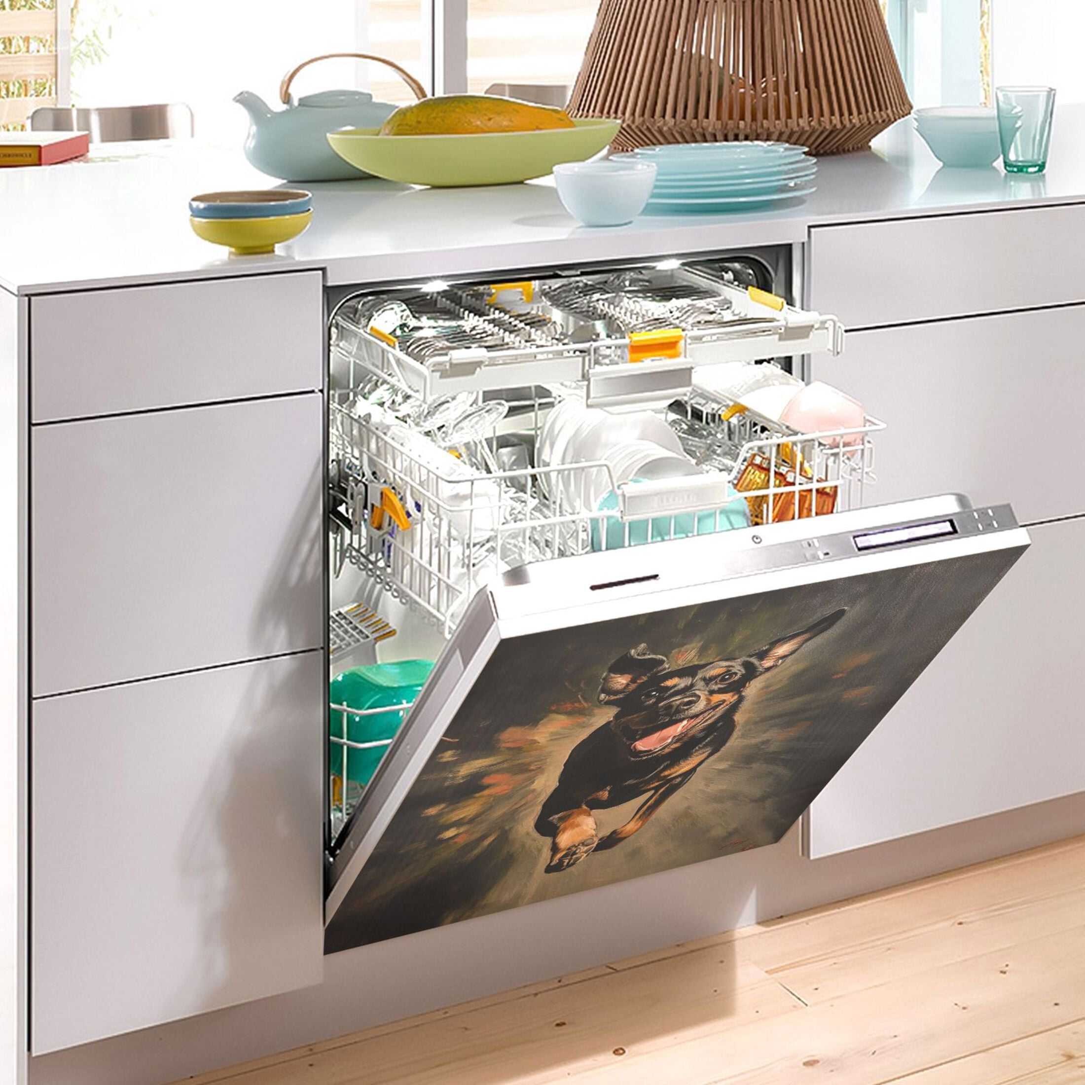 Dishwasher Magnetic Sticker 23x26 Inch Refrigerator Magnetic Sticker Washing Machine Magnetic Sticker Kitchen Panel Magnetic Sticker Home Decor Running Black Dog