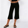 thumbnail image 4 of Women Studded Flare Gaucho Pants Low Rise Wide Leg Culottes Cropped Pants Y2k Streetwear Casual Capris Dark Gray L, 4 of 9